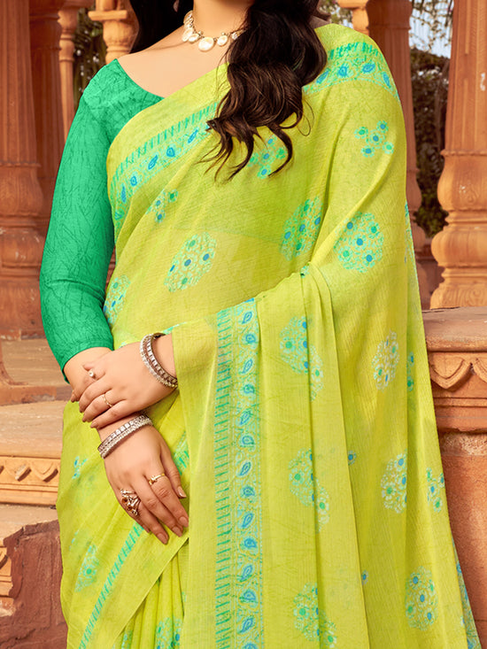 Saree Mall Women's Chiffon Light Green Printed Designer Saree With Blouse Piece-STARCFN31203B