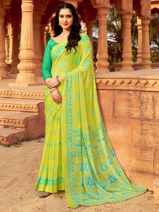 Saree Mall Women's Chiffon Light Green Printed Designer Saree With Blouse Piece-STARCFN31203B