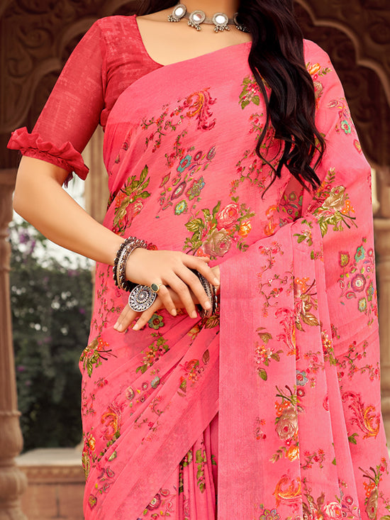 Saree Mall Women's Chiffon Pink Printed Designer Saree With Blouse Piece-STARCFN31501A