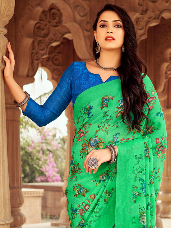 Saree Mall Women's Chiffon Light Green Printed Designer Saree With Blouse Piece-STARCFN31501B