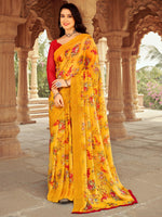 Saree Mall Women's Chiffon Mustard Printed Designer Saree With Blouse Piece-STARCFN31501C