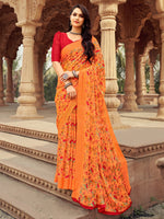 Saree Mall Women's Chiffon Orange Printed Designer Saree With Blouse Piece-STARCFN31502A