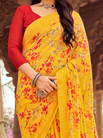 Saree Mall Women's Chiffon Yellow Printed Designer Saree With Blouse Piece-STARCFN31503A