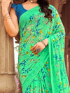 Saree Mall Women's Chiffon Sea Green Printed Designer Saree With Blouse Piece-STARCFN31503B