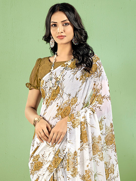 Saree Mall Women's Chiffon White Printed Designer Saree With Blouse Piece-STARCFN31802A