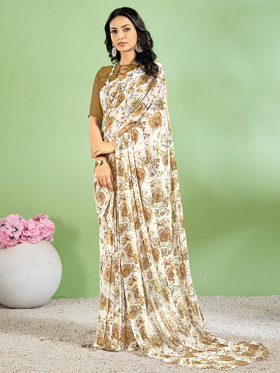 Saree Mall Women's Chiffon White Printed Designer Saree With Blouse Piece-STARCFN31803C