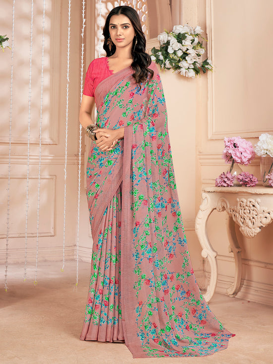 Saree Mall Women's Chiffon Rose Gold Printed Designer Saree With Blouse Piece-STARCFN31901A