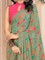 Saree Mall Women's Chiffon Sea Green Printed Designer Saree With Blouse Piece-STARCFN31901B