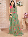 Saree Mall Women's Chiffon Sea Green Printed Designer Saree With Blouse Piece-STARCFN31901B