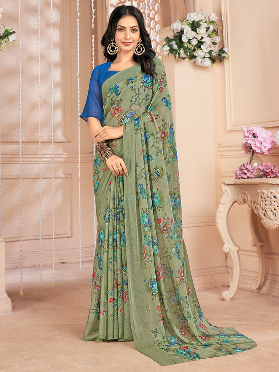 Saree Mall Women's Chiffon Sea Green Printed Designer Saree With Blouse Piece-STARCFN31902B