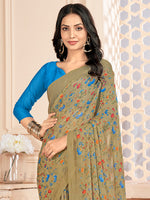 Saree Mall Women's Chiffon Olive Printed Designer Saree With Blouse Piece-STARCFN31903A