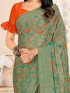 Saree Mall Women's Chiffon Sea Green Printed Designer Saree With Blouse Piece-STARCFN31903B