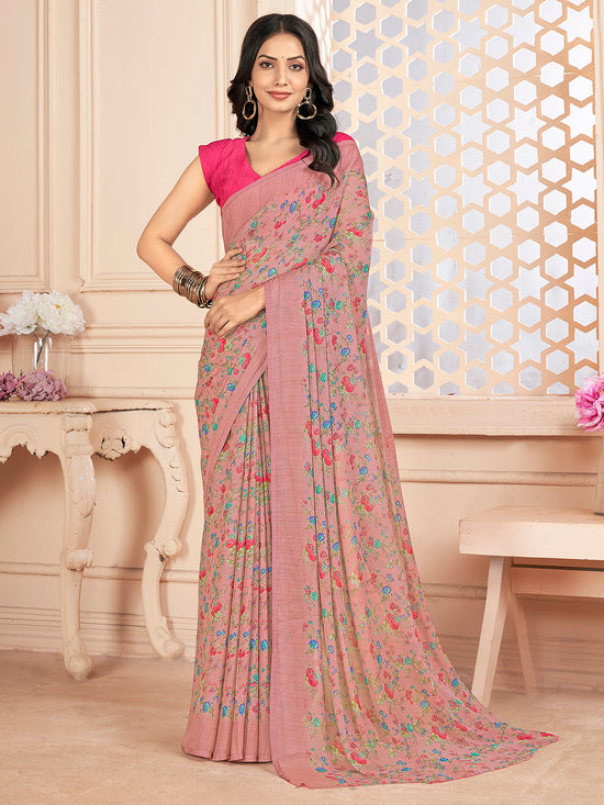 Saree Mall Women's Chiffon Rose Gold Printed Designer Saree With Blouse Piece-STARCFN31903C