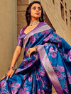 Saree Mall Women's Satin  Blue Woven Design Designer Saree With Blouse Piece-STBRASO1606