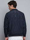 Men Mandarin Collar Solid Navy Blue Open Front Jacket-STCW-J-8-Navyblue