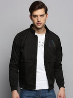 Men Mock Collar Solid Black Open Front Jacket-STCW-J-9-Black