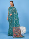 Saree Mall Women's Linen Blend Teal Blue Printed Designer Saree With Blouse Piece-SUMER102