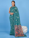 Saree Mall Women's Linen Blend Teal Blue Printed Designer Saree With Blouse Piece-SUMER102