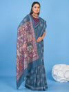 Saree Mall Women's Linen Blend Teal Blue Printed Designer Saree With Blouse Piece-SUMER103