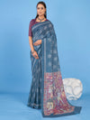 Saree Mall Women's Linen Blend Teal Blue Printed Designer Saree With Blouse Piece-SUMER103