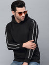 Rigo Black Fleece With Stripe Tape Patch On Sleeve Hooded Sweatshirt-Full