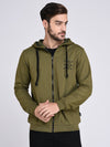 Rigo Olive Green Fleece Hooded With Front Zip Open Sweatshirt-Full