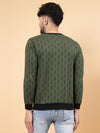 Rigo Olive Green All Over Printed Round Neck Fleece Sweatshirt