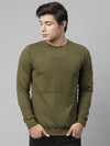 Rigo Olive Green Cut & Sew Terry Round Neck Sweatshirt