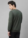 Rigo Bottle Green Placement Print Round Neck Fleece Sweatshirt