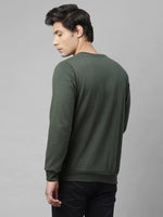 Rigo Bottle Green Placement Print Round Neck Fleece Sweatshirt