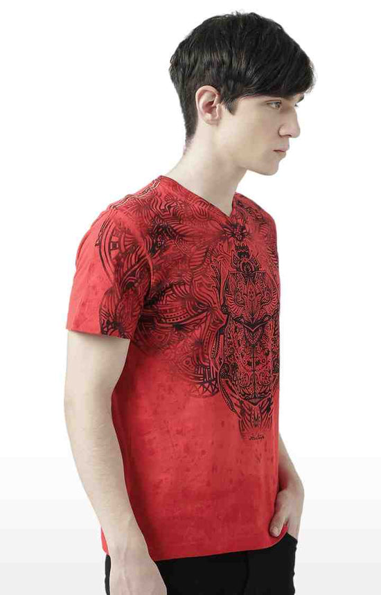 Huetrap Red Mens Short Sleeve Graphic Printed Tshirt-HT17MKGRARED00526