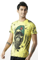 Huetrap Yellow Mens Short Sleeve Graphic Printed Tshirt-HT17MKGRAYLW00321