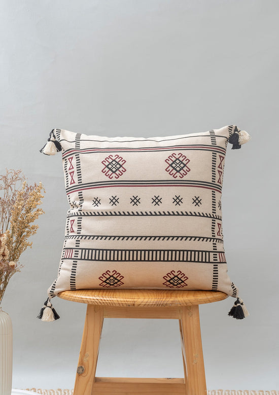 Saga 100% cotton boho geometric cushion cover for sofa - Black-240454022