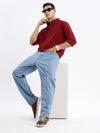 Men Spread Collar Solid Slim Fit Maroon Shirt-Sam-2777-Maroon