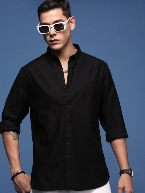 Men Solid Black Slim Fit Shirt-Sam-2782-Black