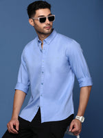 Men Solid Blue Slim Fit Shirt-Sam-2783-Blue