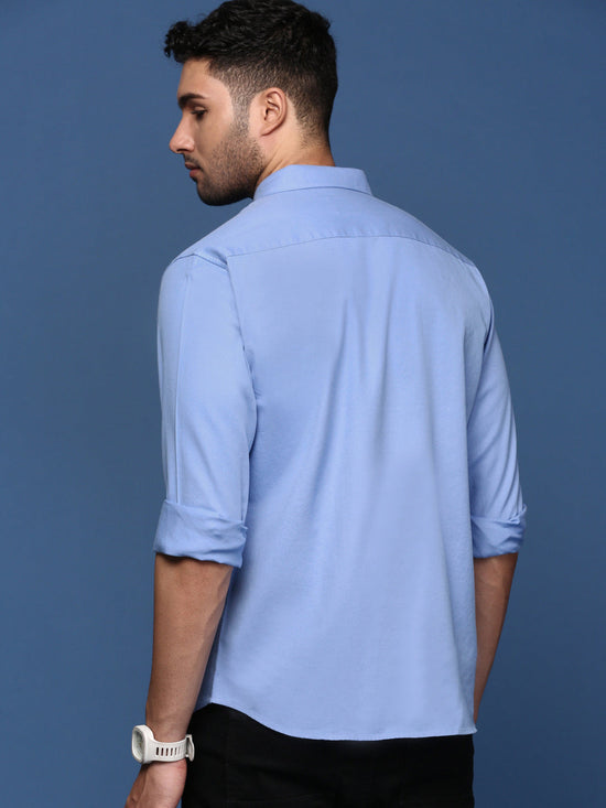 Men Solid Blue Slim Fit Shirt-Sam-2783-Blue