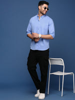 Men Solid Blue Slim Fit Shirt-Sam-2783-Blue