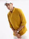 Men Spread Collar Solid Slim Fit Mustard Shirt-Sam-2788-Mustard