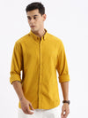 Men Spread Collar Solid Slim Fit Mustard Shirt-Sam-2788-Mustard