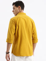 Men Spread Collar Solid Slim Fit Mustard Shirt-Sam-2788-Mustard