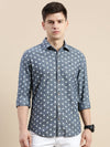 Men Spread Collar Printed Blue Shirt-Samprinteddenim-5181-Blue