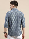 Men Spread Collar Printed Blue Shirt-Samprinteddenim-5181-Blue