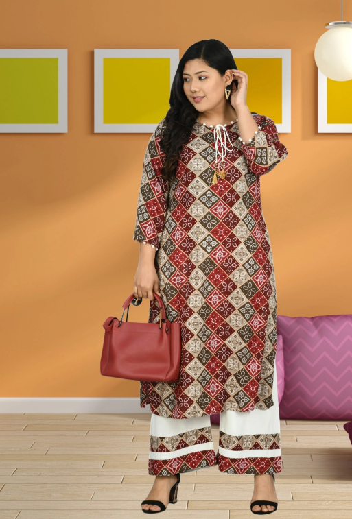 Bandhani Printed Kurta Palazzo Set-DN192REDXL