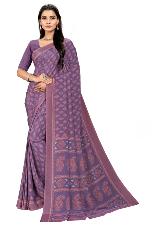 Vimla Women's Purple Crepe Silk Uniform Saree with Blouse