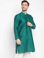 Hangup Men Standard Solid Men's Indian Wear-SeaGreen_Dupion_LongKurta