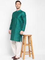 Hangup Men Standard Solid Men's Indian Wear-SeaGreen_Dupion_LongKurta