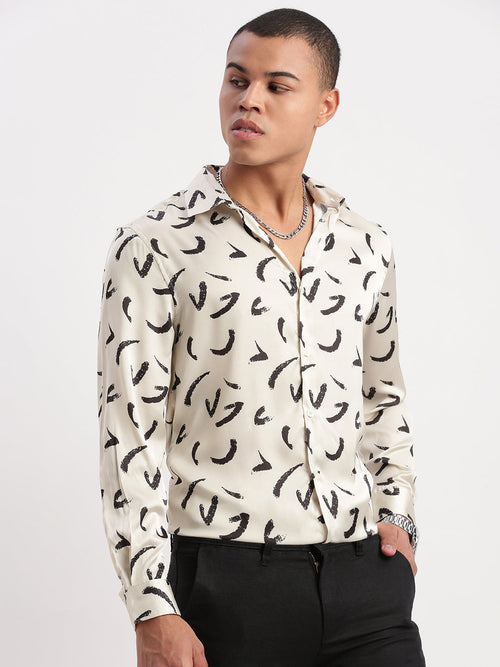 Men Graphic Cream Party Shirt-Shags-2360-Cream