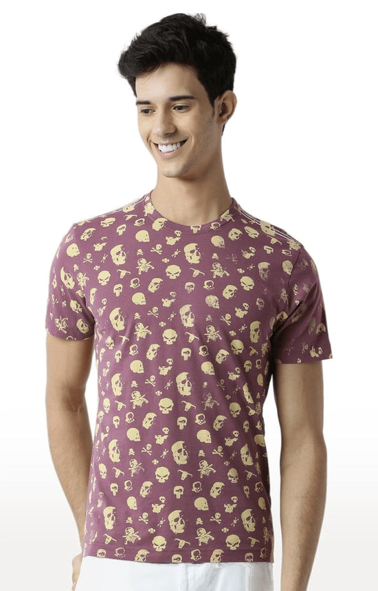 Huetrap Maroon Mens Short Sleeve Graphic Printed Tshirt-HT15MKGRAPLU00068