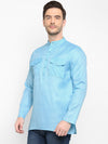 Hangup Men Standard Solid Men's Indian Wear-Sky_2Pkt_Short_Kurta